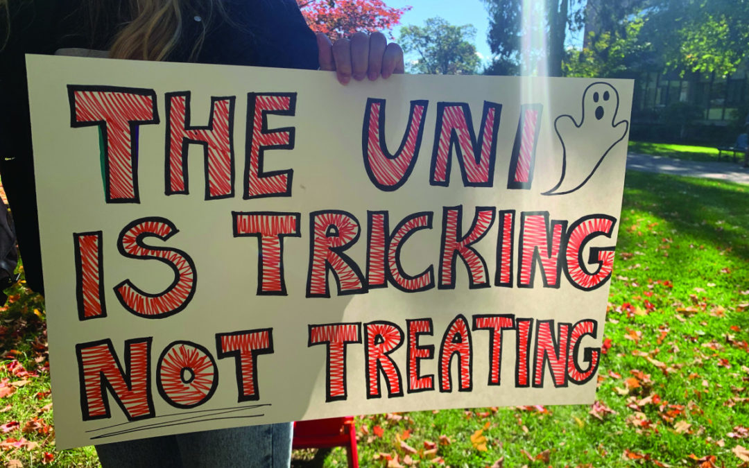 Graduate students at UMass Lowell protest for fair stipend and rally for a livable wage